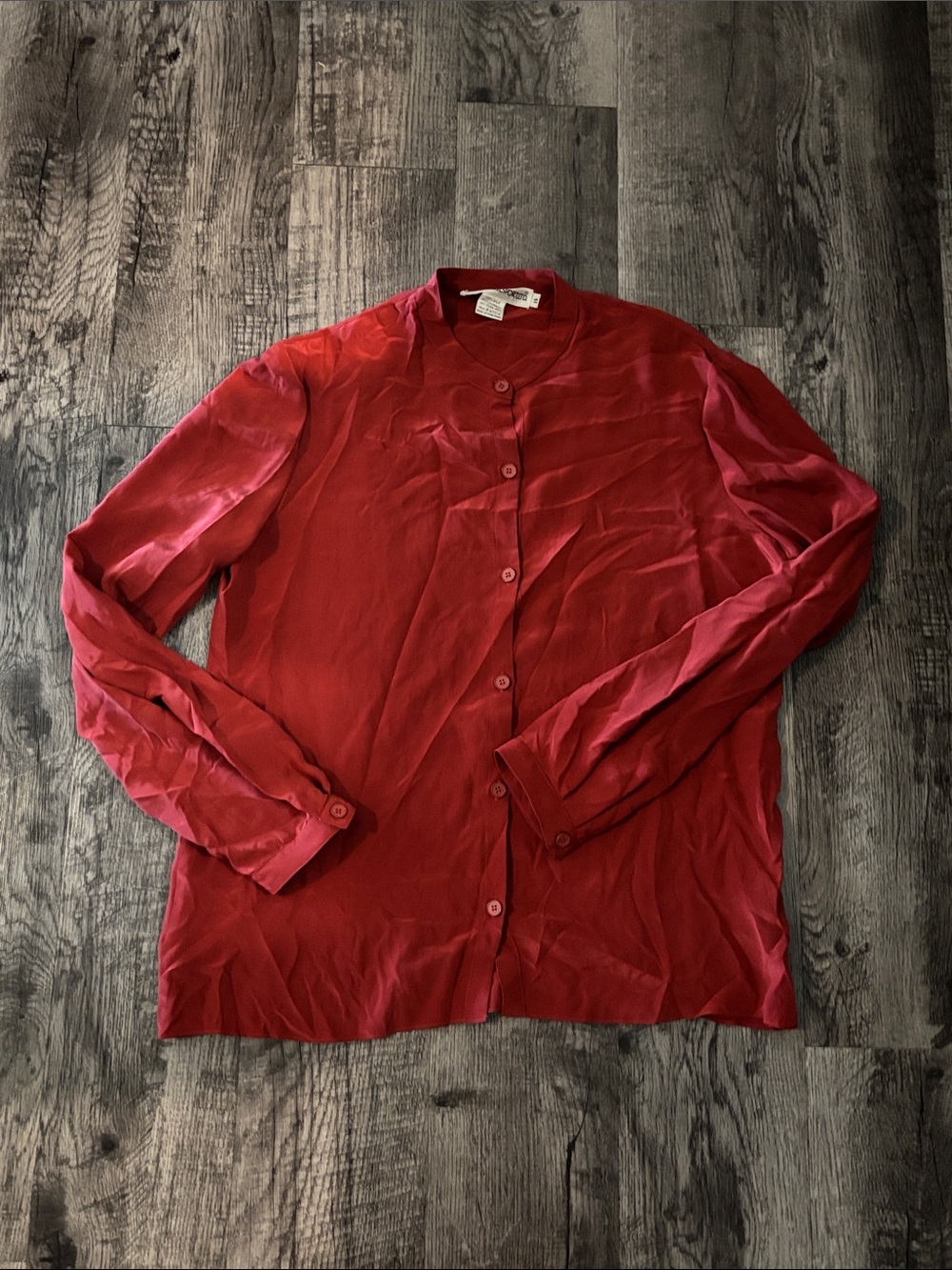 Kasper for JL Sport Botton-Down Silk Blouse - Rust Orange - Size 14